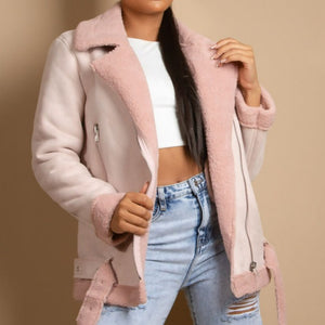 Pink Faux Suede Aviator Jacket (11701)