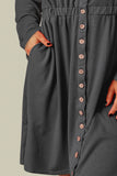 Button Front Elastic Waist Long Sleeve Dress