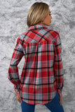 Plaid Button Front Curved Hem Collared Shirt