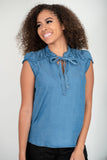 SHOPIRISBASIC Getting To Know You Tie-Front Denim Top