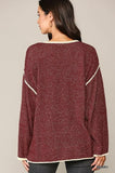 Solid Lined Round Neck Sweater Top With Piping Detail