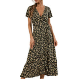 Womens Floral Maxi Dress With Cap Sleeves