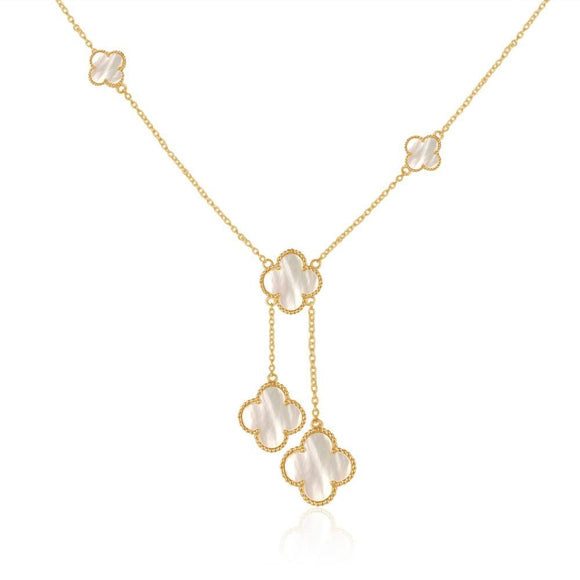 Quatrefoil Necklace: Faith:Hope:Love:Luck, Mother Of Pearl (Pure Silver 22k Gold vermeil)