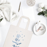 Personalized Name Blue Floral Cotton Canvas Tote Bag