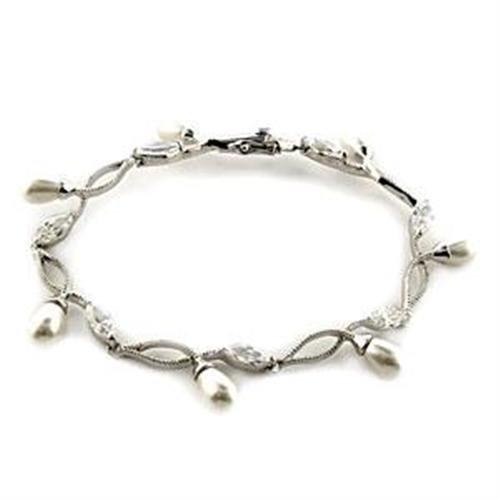 LOA542 - Rhodium 925 Sterling Silver Bracelet with Synthetic Pearl in