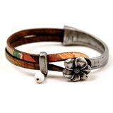 Handcrafted Leather Cuff Bracelet with Unique Oxidized Flower Clasp
